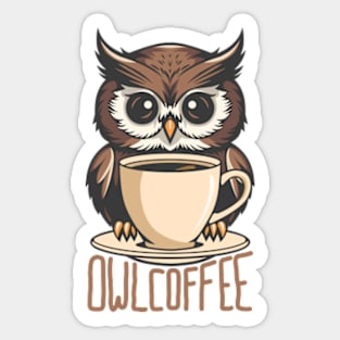 Owl and Coffee Sticker